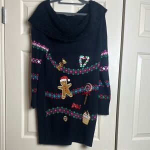 Festive Black Sweater with Colorful Accents